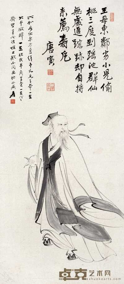 张大千 东方朔偷桃 片 118×51cm